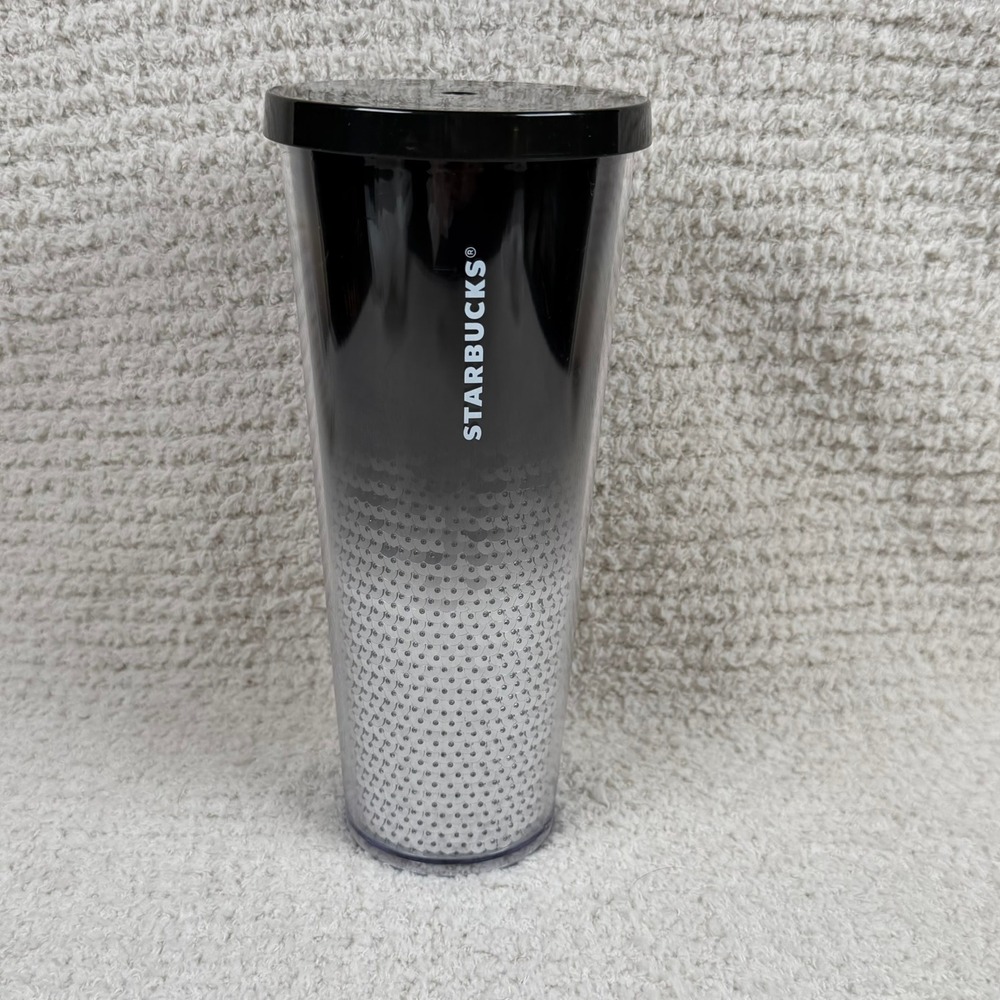Starbucks Tumbler 24 oz Black Ombre Dot Venti Reusable Cold Cup Lid NO STRAW